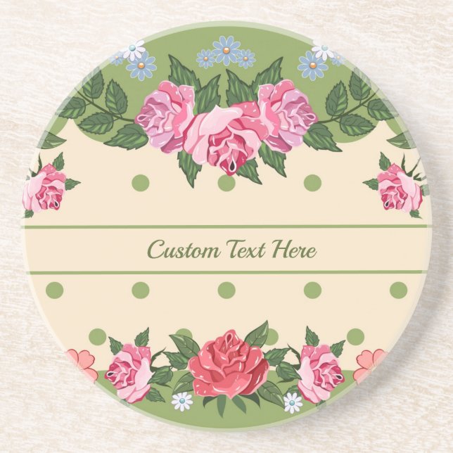 Vintage Chic Rose Flower Garden Green Foliage Coaster (Front)