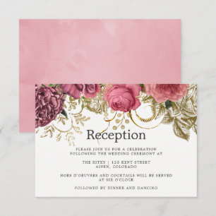 Vintage Chic Rose Gold and Blush Wedding Reception Invitation