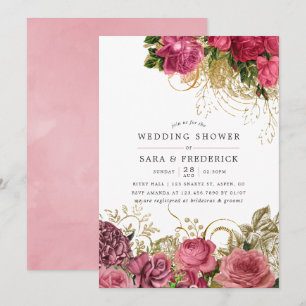 Vintage Chic Rose Gold and Blush Wedding Shower Invitation