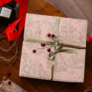 Vintage Chic Rose Gold Toile de Jouy Pattern Wrapping Paper