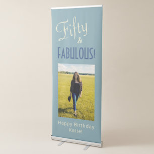Vintage Chic Script 50th Birthday Photo Retractable Banner