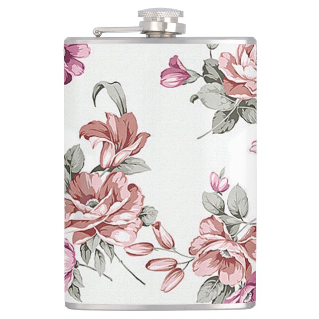 Vintage Chic  Shabby Girly Flowers Hip Flask (Front)