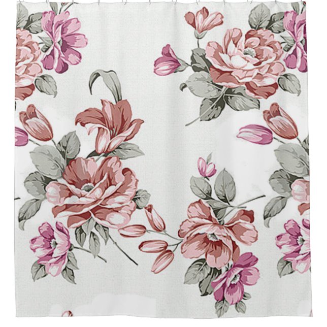 Vintage Chic  Shabby Girly Flowers Shower Curtain (Front)