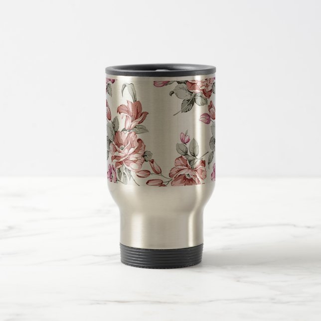 Vintage Chic  Shabby Girly Flowers Travel Mug (Center)
