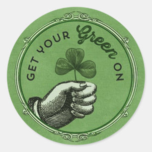 Vintage chic St. Patrick's Day Get your green on Classic Round Sticker