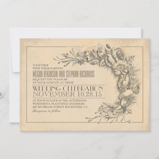 Vintage chic wedding invitation antique flourishes (Front)