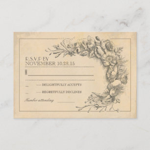 Vintage chic wedding RSVP with flowers Card