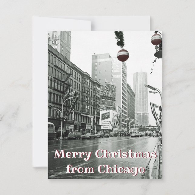 VINTAGE CHICAGO CHRISTMAS STREET PHOTOGRAPH HOLIDAY CARD (Front)