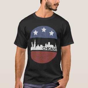 Vintage Chicago City Skyline American Us Flag T-Shirt