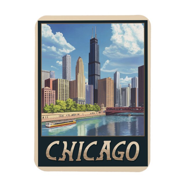 Vintage Chicago City Skyline Magnet (Vertical)