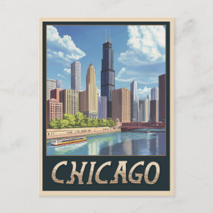 Vintage Chicago City Skyline Postcard