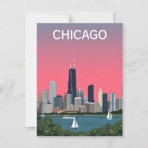 Vintage Chicago City Skyline Travel Postcard