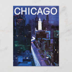 Vintage Chicago City Streets Travel Postcard