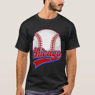 Vintage Chicago Cityscape Baseball  Player and Fan T-Shirt