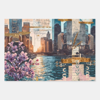 Vintage Chicago Collage Urban Reverie Wrapping Paper Sheet