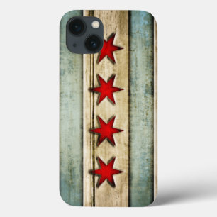 Vintage Chicago Flag Distressed Wood Look iPhone 13 Case