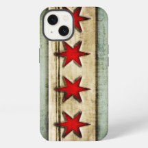 Vintage Chicago Flag Distressed Wood Look