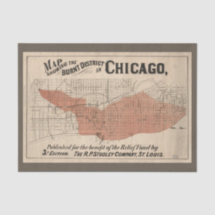 Vintage Chicago Great Fire Map, 1871 Decoupage Tissue Paper