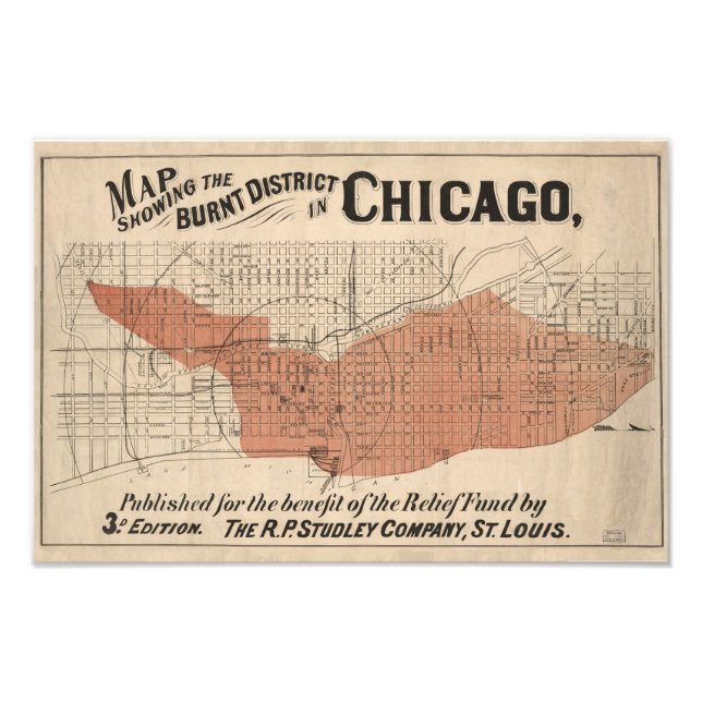Vintage Chicago Great Fire Map, 1871 Photo Print (Front)