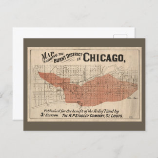 Vintage Chicago Great Fire Map, 1871 Postcard