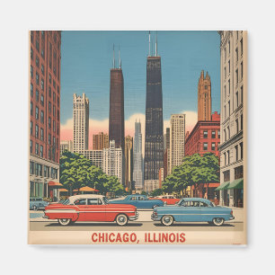 Vintage Chicago Illinois City Skyline Retro Travel Magnet