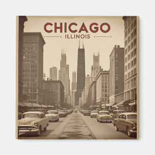 Vintage Chicago Illinois City Skyline Retro Travel Magnet