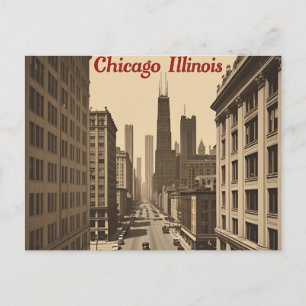 Vintage Chicago Illinois City Skyline Retro Travel Postcard