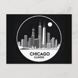 Vintage Chicago Illinois City Skyline Retro Travel Postcard