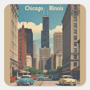Vintage Chicago Illinois City Skyline Retro Travel Square Sticker