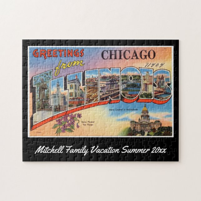 Vintage Chicago Illinois Postcard Family Souvenir Jigsaw Puzzle (Horizontal)