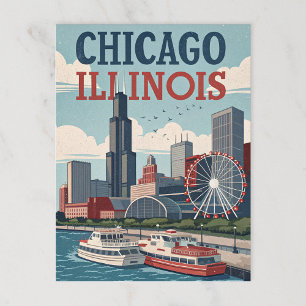 Vintage Chicago Illinois Skyline Postcard