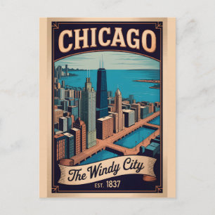 Vintage Chicago Illinois Windy City Retro Travel Postcard