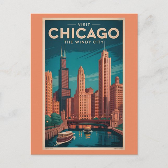 Vintage Chicago Illinois Windy City Skyline Travel Postcard (Front)