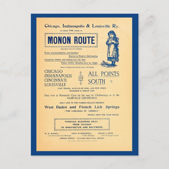 Vintage Chicago Indianopolis Louisville Railway ad Postcard (Front)