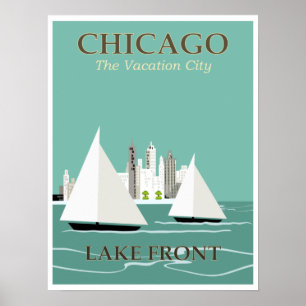 Vintage Chicago Lake Front Travel Poster