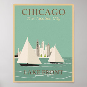 Vintage Chicago Lake Front Travel Poster