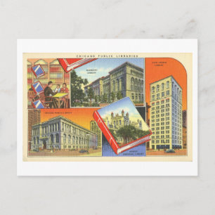 Vintage Chicago Libraries Postcard
