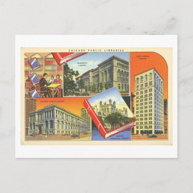 Vintage Chicago Libraries Postcard (Front)