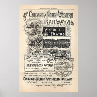 Vintage Chicago North Western Railway Ad from 1888 Poster