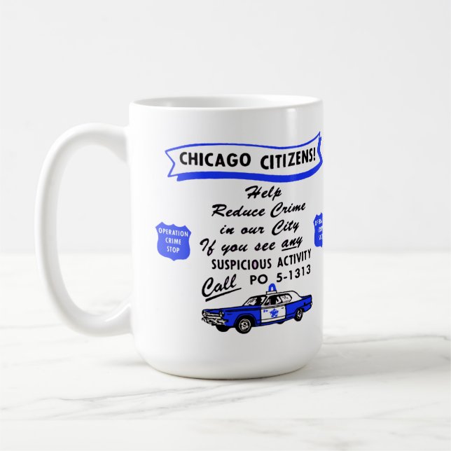 Vintage Chicago Police Operation Crime Stop. Coffee Mug (Left)
