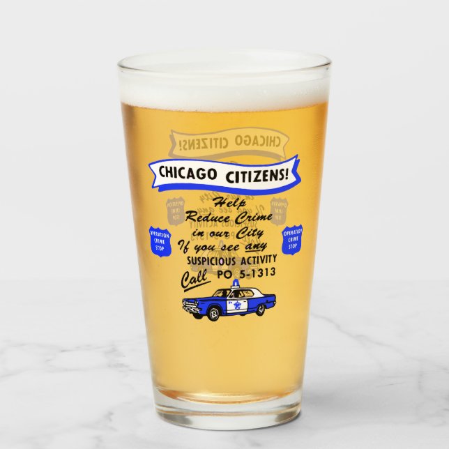 Vintage Chicago Police Operation Crime Stop Glass (Front Filled)