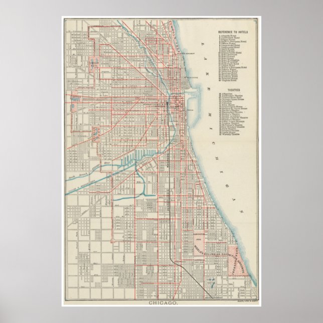 Vintage Chicago Railroad Map (1893) Poster (Front)