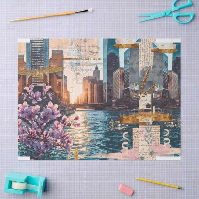 Vintage Chicago River Golden Reverie Tissue Paper (Craft)