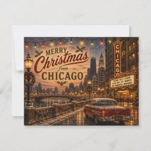 Vintage Chicago Route 66 Christmas City Lights Holiday Card
