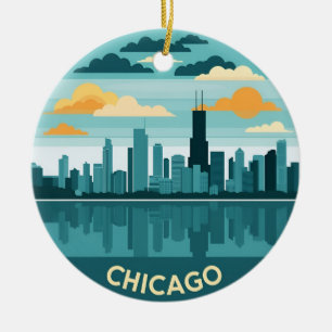 Vintage Chicago Skyline Ceramic Tree Decoration