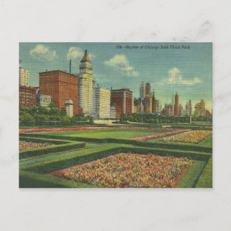 Vintage Chicago Skyline Grant Park Illinois Postcard