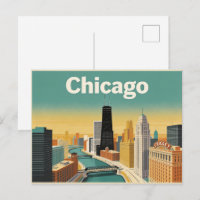 Vintage Chicago Skyline Travel Postcard