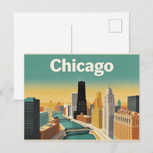Vintage Chicago Skyline Travel Postcard