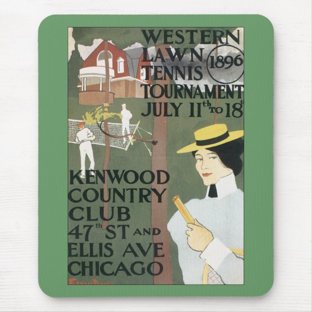 Vintage Chicago Tennis Poster Mouse Mat (Front)