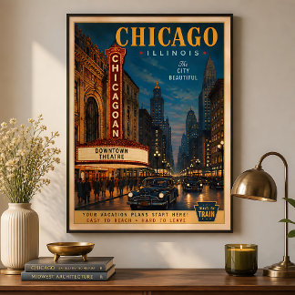 Vintage Chicago Theatre District Travel Poster